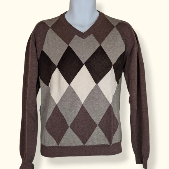 Bugatchi Wool/Silk Brown Argyle Sweater - Picture 1 of 7